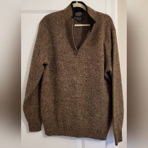 Men's Pendleton 1/4 Zip Washable Wool Sweater. Brown